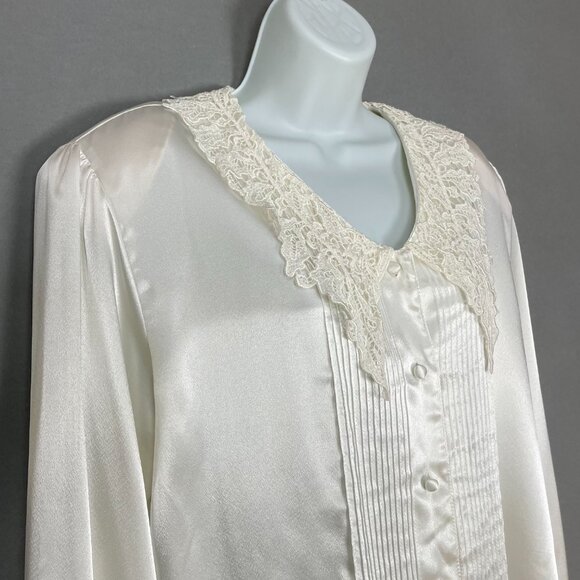 Vintage Blouse Lace Collar Victorian Cream White Long Sleeve Button-Up Coquette - Picture 12 of 13